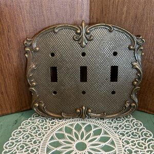 Vintage triple light switch cover bronze national lock Hollywood regency
